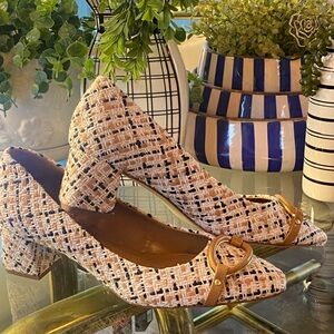 Talbots Tweed Kayla Block Heel Pumps with  Buckle